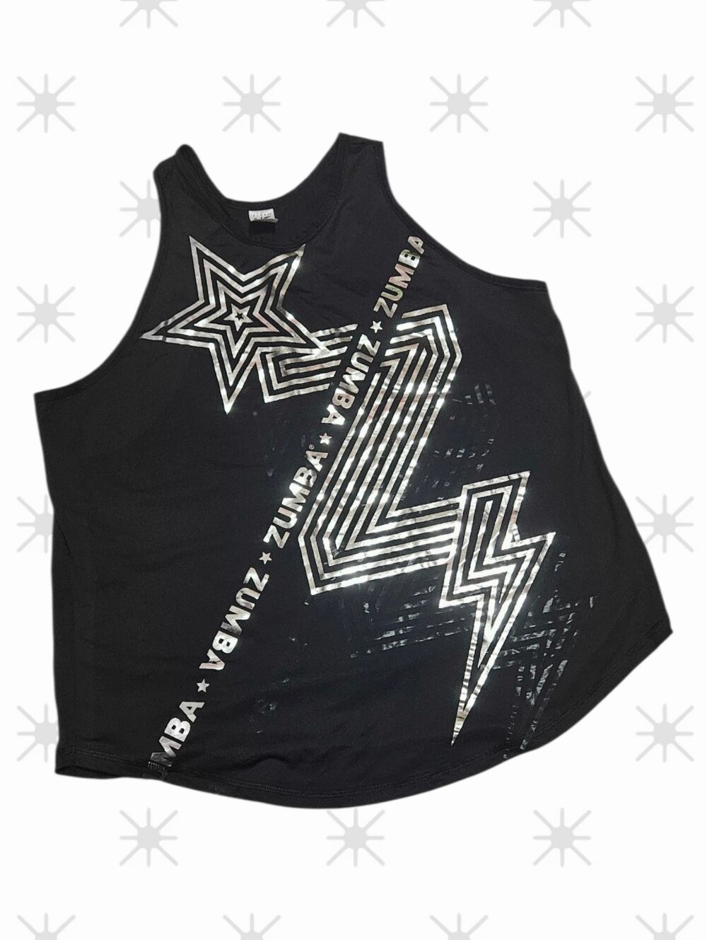 Zumba Fitness Black Tank with Silver Star & Lightning Graphics